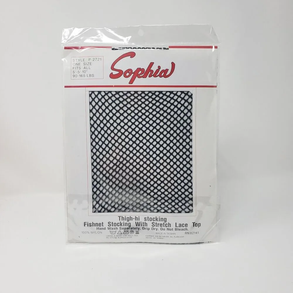 Sophia Black Fishnet Thigh-Hi Stockings One Size NEW